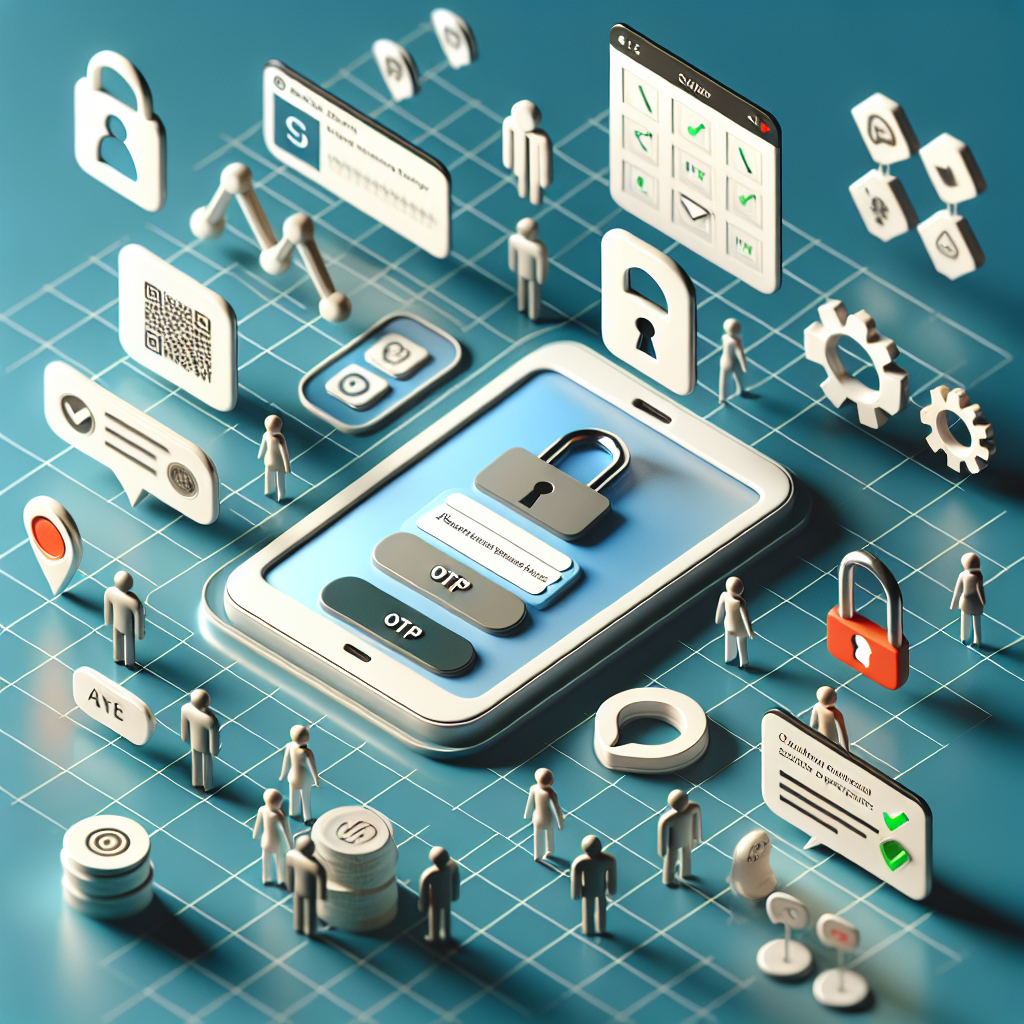 Illustration of otp message displayed on tablet in a digital interface grid setting, with a creative mood.