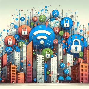 Illustration of sms notification popping up in a abstract cybersecurity pattern setting, with a relaxed mood.