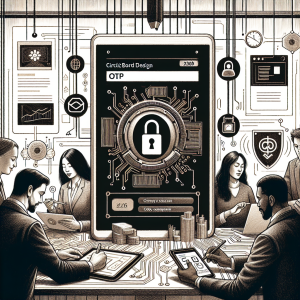 Illustration of otp message displayed on tablet in a locked circuit board design setting, with a focused mood.