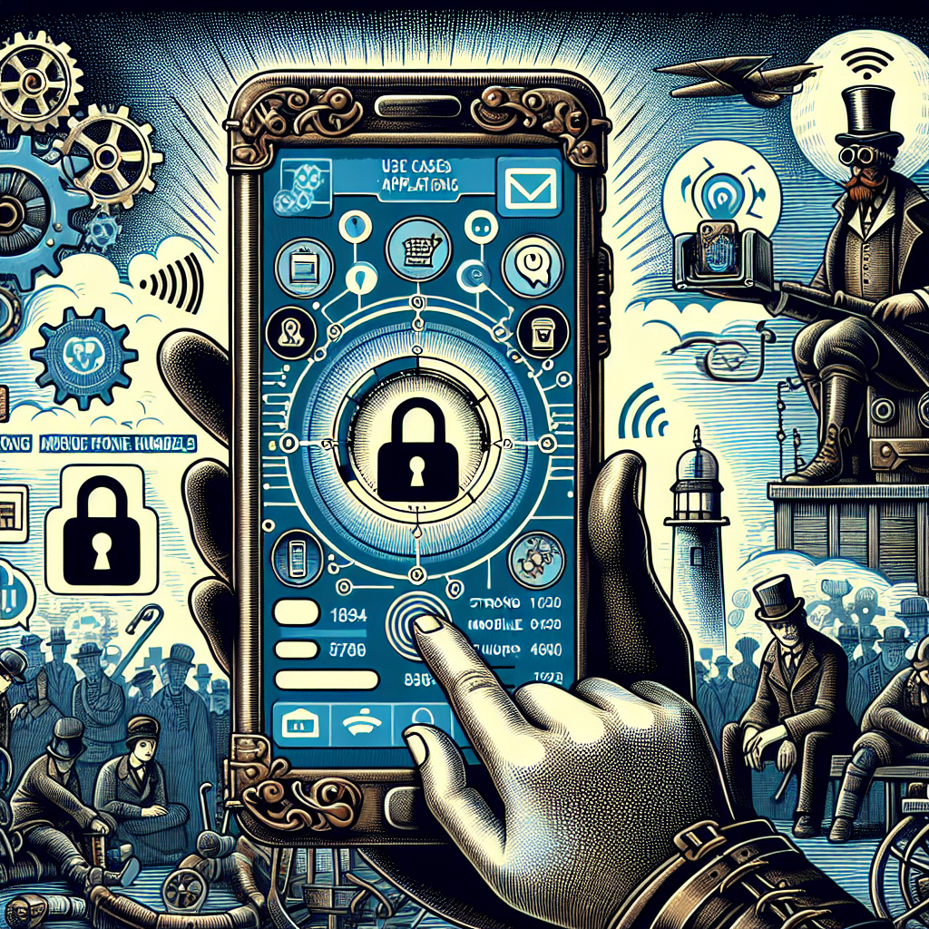 Illustration of secure lock symbol on mobile in a mobile signal icons setting, with a focused mood.