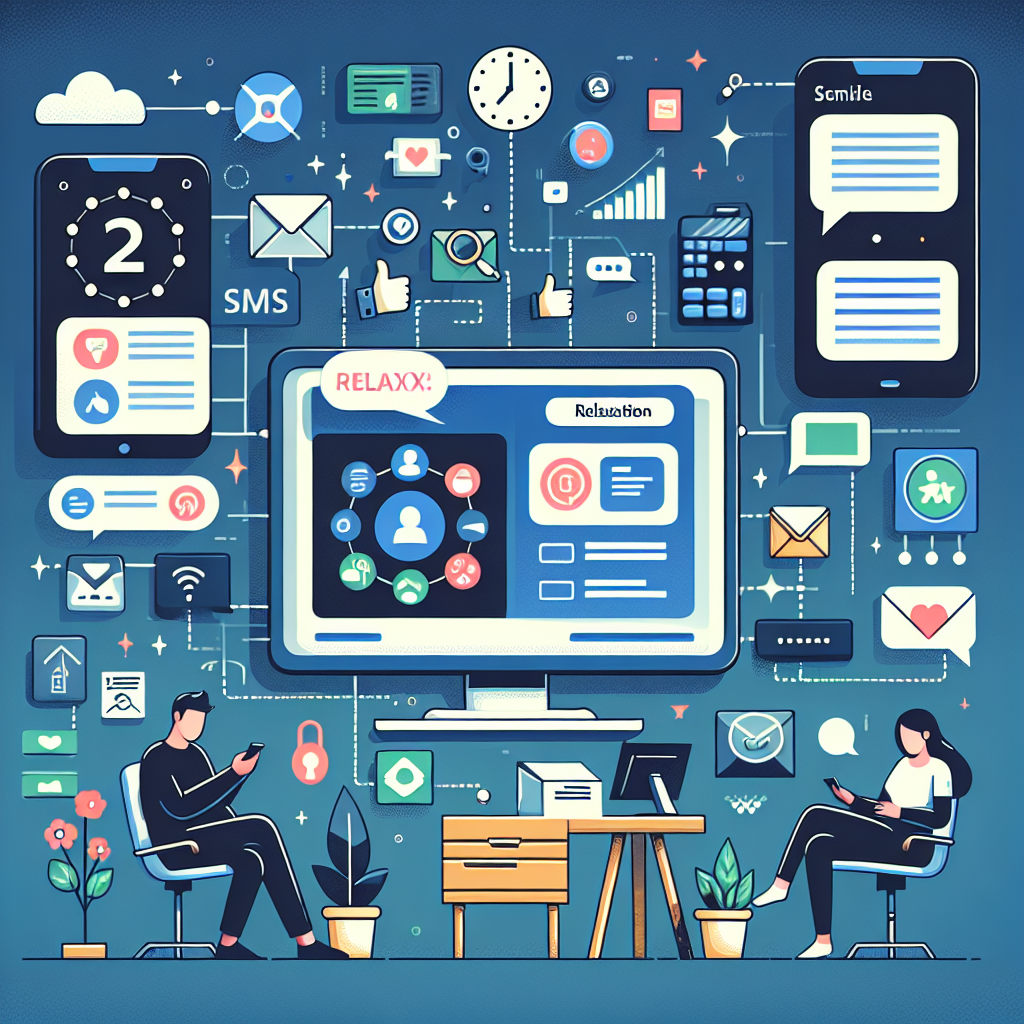 Illustration of sms api integration diagram in a dashboard screen blur setting, with a relaxed mood.