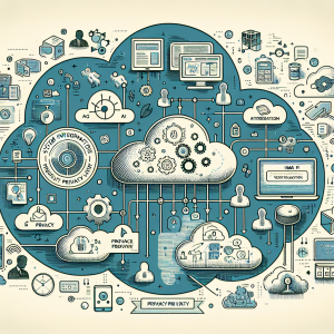 Illustration of sms api integration diagram in a cloud technology overlay setting, with a creative mood.