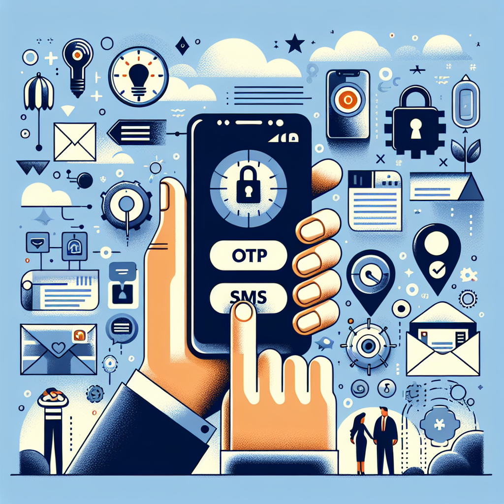 Illustration of hand holding smartphone with otp code in a secure sms transmission visual setting, with a determined mood.