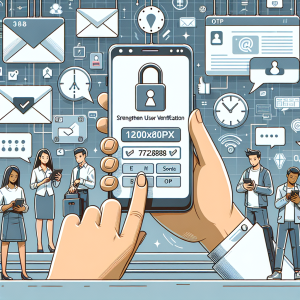 Illustration of hand holding smartphone with otp code in a secure sms transmission visual setting, with a focused mood.