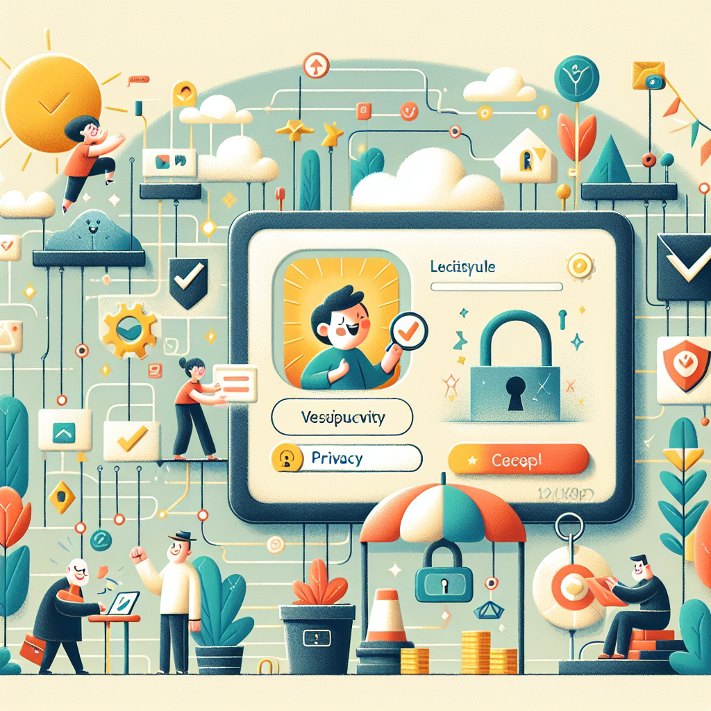 Illustration of user verifying login on app in a locked circuit board design setting, with a happy mood.