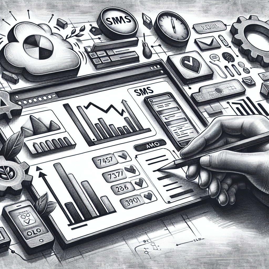 Illustration of dashboard rendering sms logs in a cloud technology overlay setting, with a focused mood.