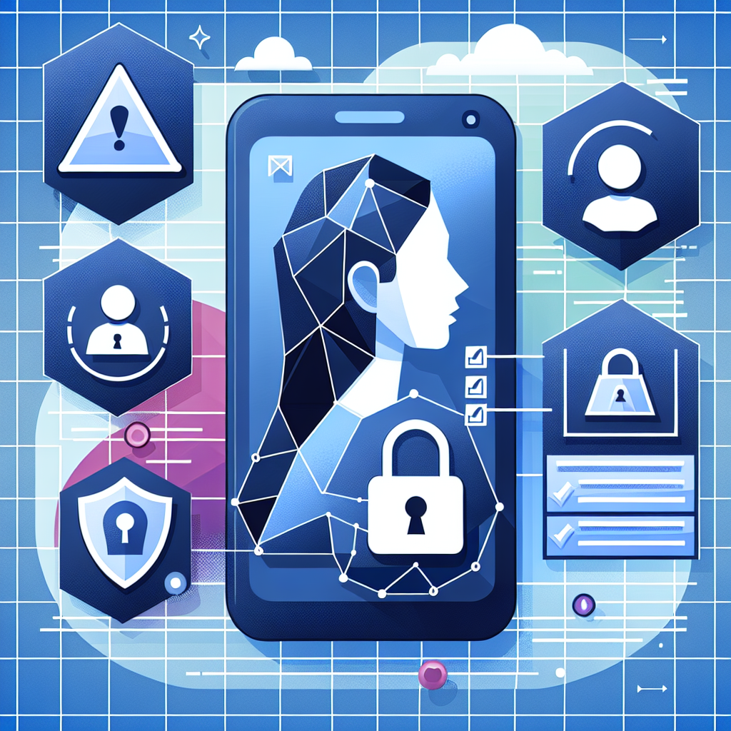 Illustration of secure lock symbol on mobile in a digital interface grid setting, with a relaxed mood.