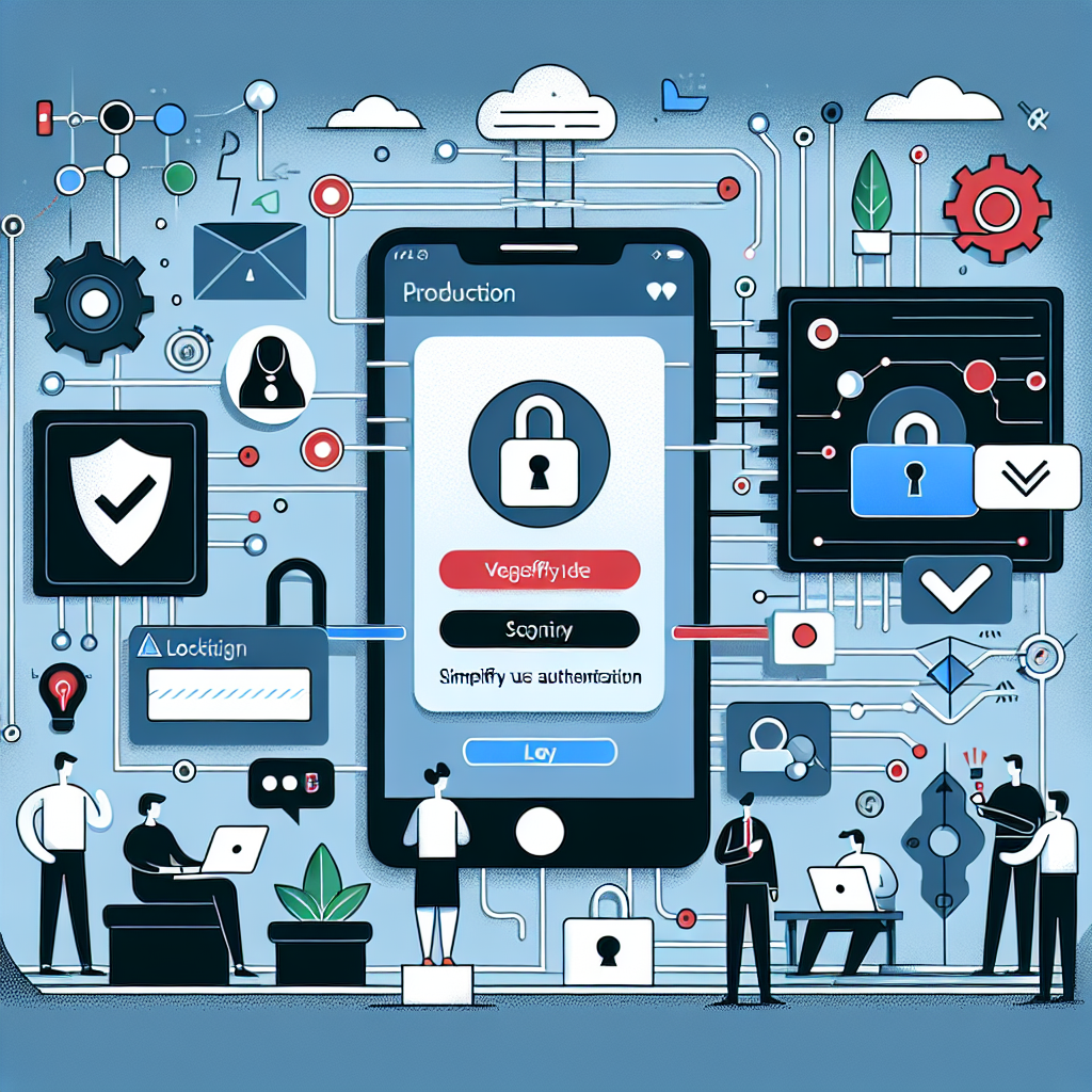 Illustration of user verifying login on app in a locked circuit board design setting, with a creative mood.