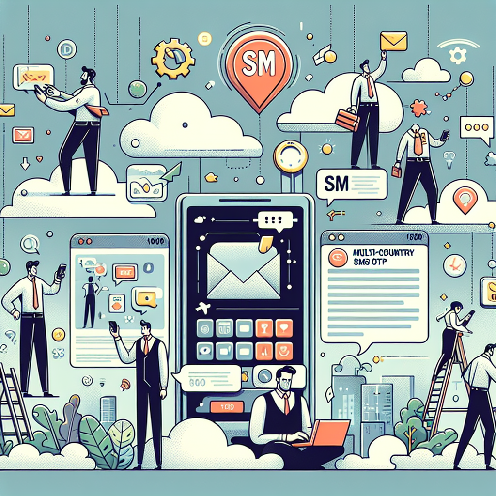 Illustration of sms notification popping up in a cloud technology overlay setting, with a determined mood.