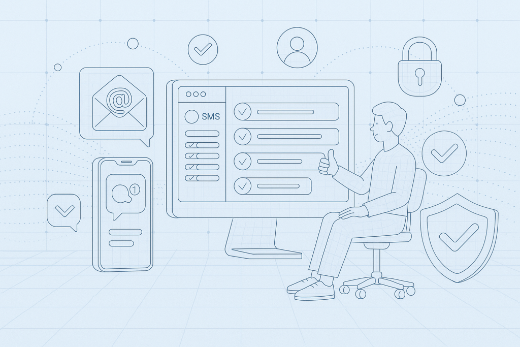 Illustration of dashboard rendering sms logs in a secure sms transmission visual setting, with a relaxed mood.