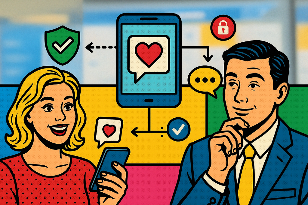 Illustration of sms api integration diagram in a dashboard screen blur setting, with a relaxed mood.