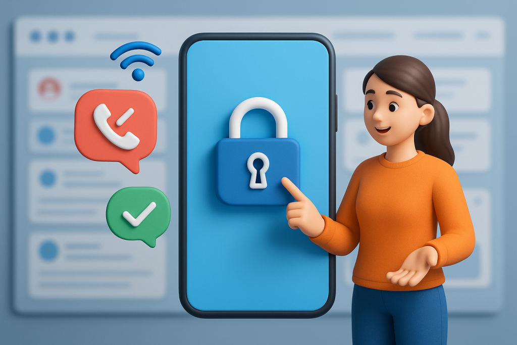 Illustration of secure lock symbol on mobile in a dashboard screen blur setting, with a inspired mood.