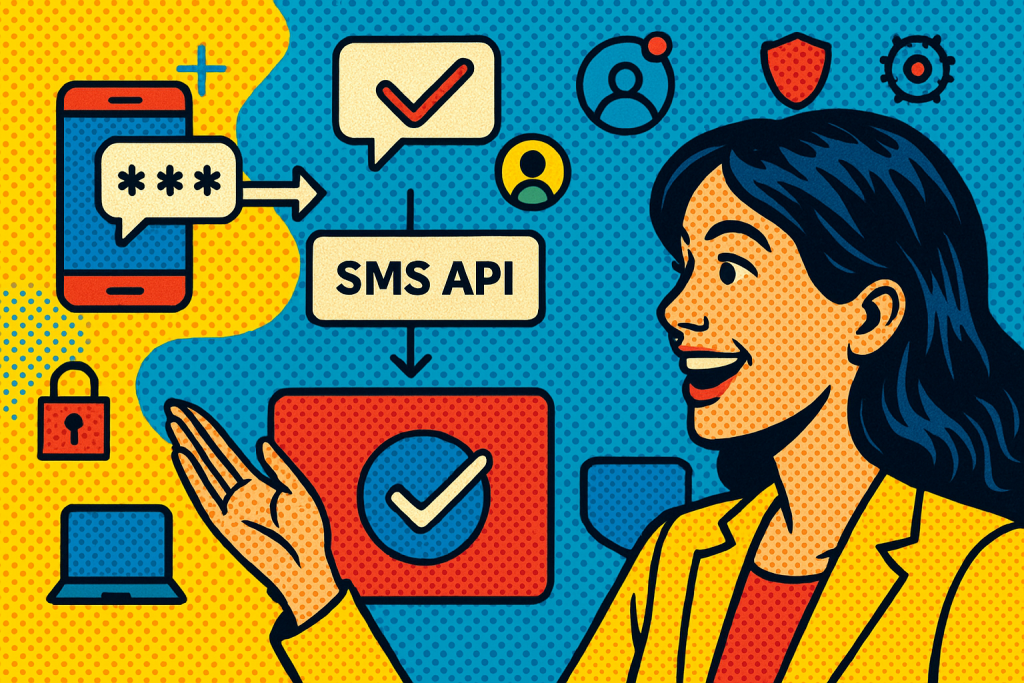 Illustration of sms api integration diagram in a abstract cybersecurity pattern setting, with a inspired mood.