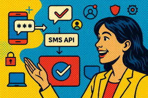 Illustration of sms api integration diagram in a abstract cybersecurity pattern setting, with a inspired mood.