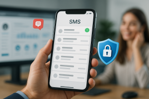 Illustration of dashboard rendering sms logs in a dashboard screen blur setting, with a relaxed mood.