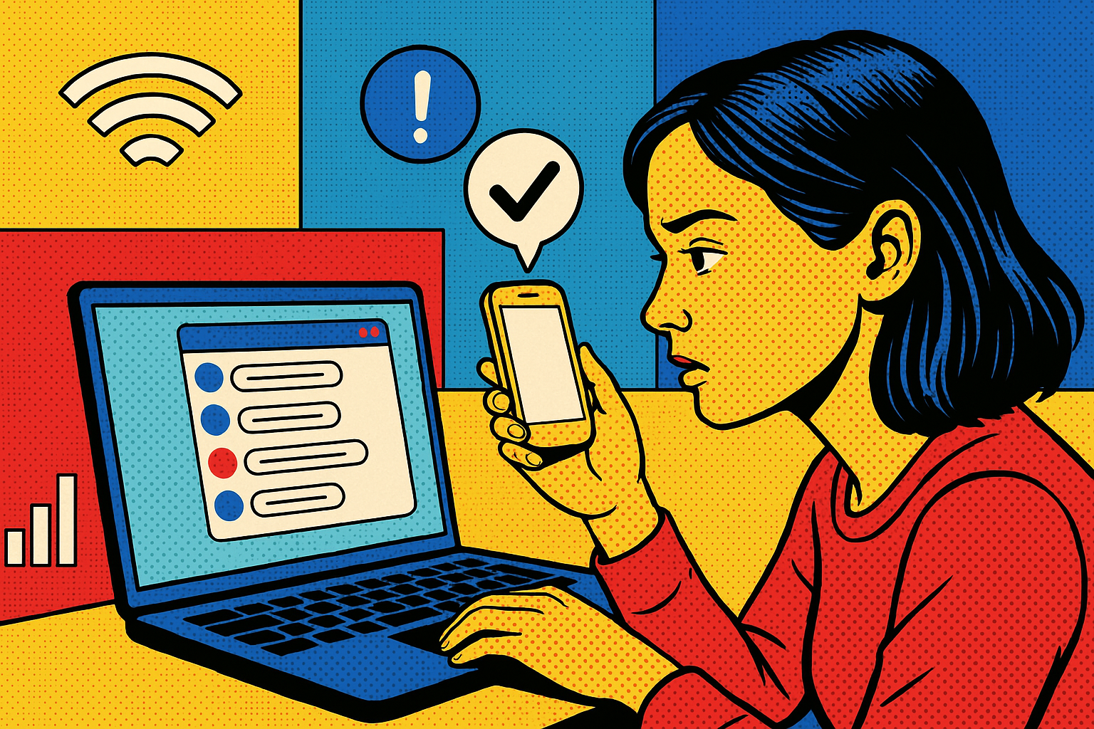 Illustration of dashboard rendering sms logs in a mobile signal icons setting, with a focused mood.