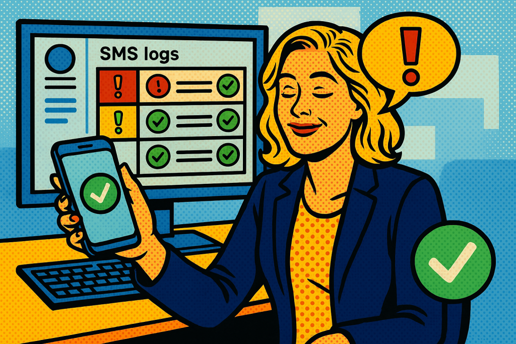 Illustration of dashboard rendering sms logs in a dashboard screen blur setting, with a relaxed mood.
