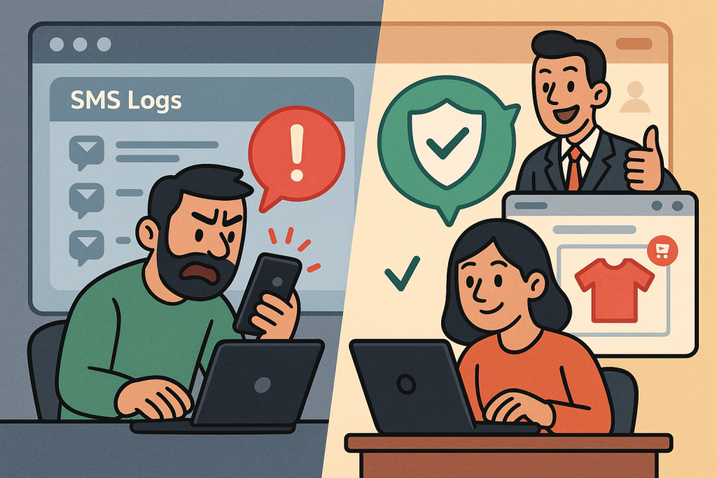 Illustration of dashboard rendering sms logs in a dashboard screen blur setting, with a determined mood.
