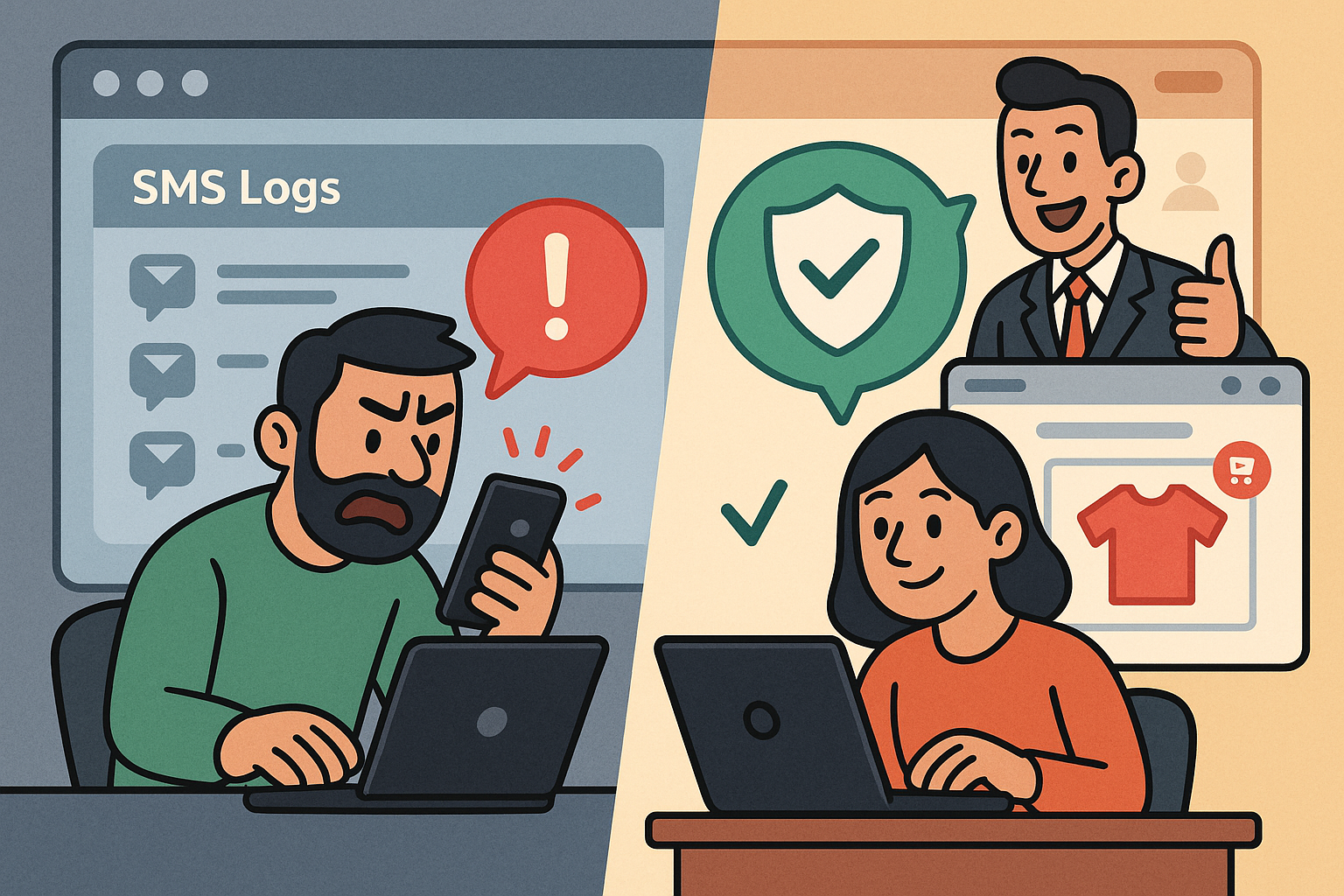 Illustration of dashboard rendering sms logs in a dashboard screen blur setting, with a determined mood.